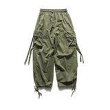 Men Sweatpants Multi-Pocket Cargo Pants Elastic Waist Drawstring Ankle Banded Pants Loose Ribbon Casual Trousers