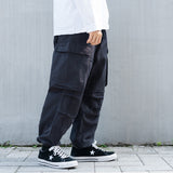 Men Sweatpants Multi-Pocket Cargo Pants Loose Straight Trousers