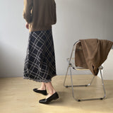 Women Knitted Skirt Vintage Plaid Skirt
