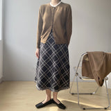 Women Knitted Skirt Vintage Plaid Skirt