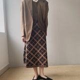Women Knitted Skirt Vintage Plaid Skirt