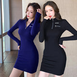 Women Maxi Dress Autumn and Winter Sheath Stretch Slim-Fit Long Sleeve Dress