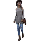 Women Knitted Sweater Fall Slim Fit Solid Color round Neck Knitted Bottoming Shirt off-the-Shoulder Sweater