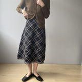 Women Knitted Skirt Vintage Plaid Skirt