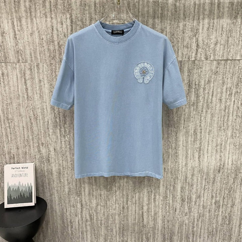 Ch hip-hop t shirts ch croo short-sleeved sanskrit horseshoe cross patch embroiderstripes round neck t-shirt american high street couple