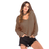 Women Knitted Sweater Autumn Sweater V-neck Top Women's Loose
