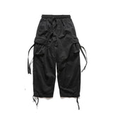 Men Sweatpants Multi-Pocket Cargo Pants Elastic Waist Drawstring Ankle Banded Pants Loose Ribbon Casual Trousers