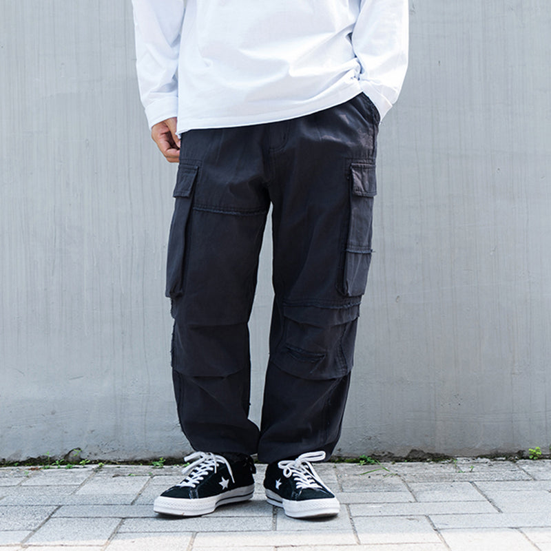 Men Sweatpants Multi-Pocket Cargo Pants Loose Straight Trousers