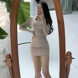Women Dresses Autumn and Winter V-neck Long-Sleeve Dress Short Skirt Sexy Hip Skirt