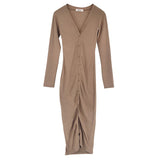 Women Dresses V-neck Buttons Dress Sexy Dress