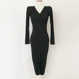 Women Dresses V-neck Buttons Dress Sexy Dress