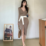 Women Dresses V-neck Buttons Dress Sexy Dress