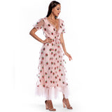 Women Evening Gown Sexy Puff Sleeve Strawberry Sequins Dress