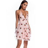 Women Evening Gown Sexy V-neck Strap Strawberry Sequins Dress