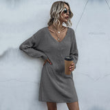Women Knitted Sweater Long Sleeve Knitted Long Women's Woolen Skirt Autumn