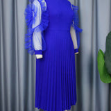 Harlem Night Attire Mesh Stitching Sleeves Pleated Skirt plus Size Dress Pleated Skirt