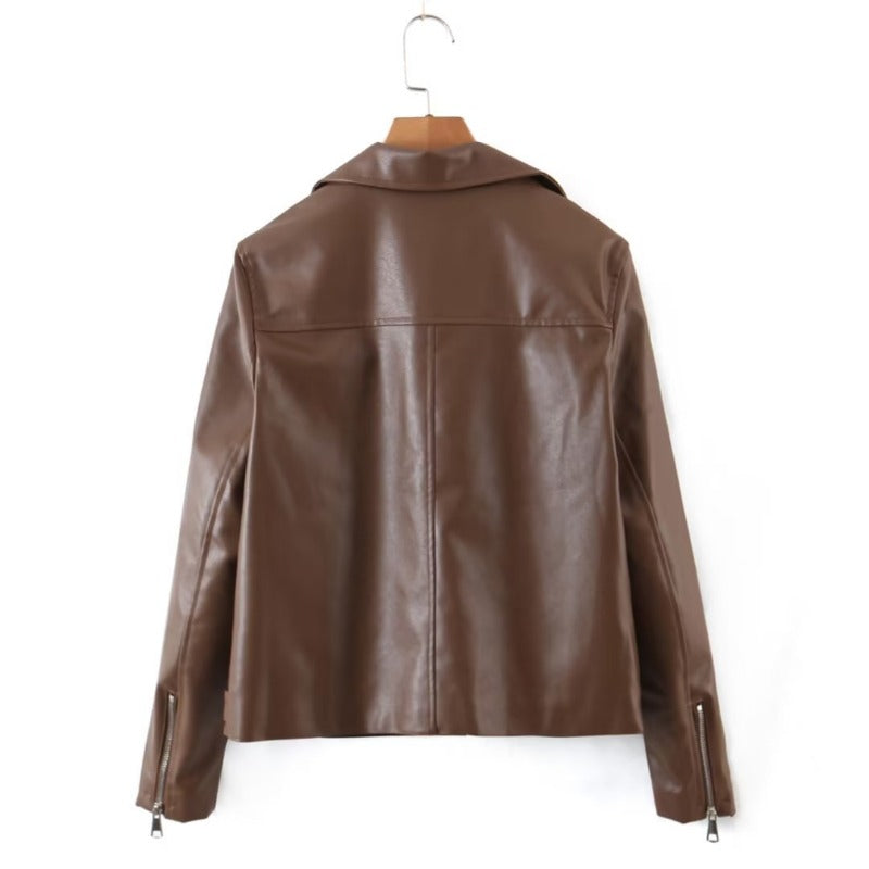 Women Leather Jacket Spring and Autumn Women's Short Jacket Baggy Coat Motorcycle Clothing