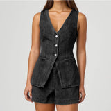 Women's pants - in stock - cross-border fashion - european & american style - trendy & casual - sleeveless - high waist - women's outfit - denim shorts - women's