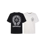 Ch hip-hop t shirts ch cross sanskrit horseshoe printing distressed hand-painted t-shirt short sleeve loosecasual american heavy weight