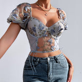 Women Party Tops Halter Perspective Butterfly Embroidered Suspender Mesh Vest