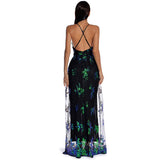 Women Evening Gown Sexy Retro Backless Green Sequins Dress