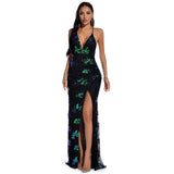 Women Evening Gown Sexy Retro Sequined Suspender Dress