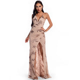 Women Evening Gown Sexy Retro Sequined Suspender Dress