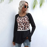 Women Knitted Sweater Long Sleeve Leopard Print Black Slim Fit Sweater