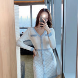 Women Maxi Dress Autumn and Winter Long Sleeve Sexy V-neck Knitted Dress