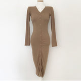 Women Dresses V-neck Buttons Dress Sexy Dress