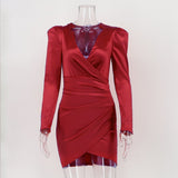 Women Evening Gown Sexy V-neck Spring and Autumn Long Sleeve Party Dress