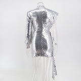 Women Evening Gown Sexy Retro Mesh Stitching Sequins Dress