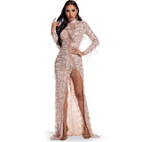 Women's Evening Gown Sexy Retro Long Sleeve See-through Sequins Dress