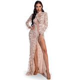 Women's Evening Gown Sexy Retro Long Sleeve See-through Sequins Dress