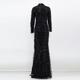 Women's Evening Gown Sexy Retro Long Sleeve See-through Sequins Dress