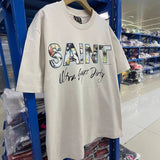 saint m t shirts s.m landscape letter graphic crew neck pullover short sleeve top