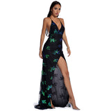 Women Evening Gown Sexy Retro Sequined Suspender Dress