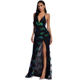 Women Evening Gown Sexy Retro Sequined Suspender Dress