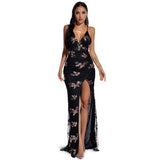 Women Evening Gown Sexy Retro Sequined Suspender Dress