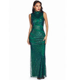 Women Evening Gown Sexy Retro Green Sequins Dress Speed Dress
