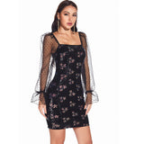Women Evening Gown Sexy Mesh Long Sleeve Stitching Sequins Dress