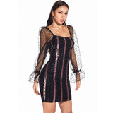 Women Evening Gown Sexy Backless Mesh Stitching Sequins Dress