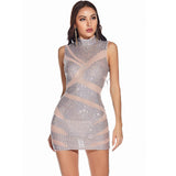 Women Evening Gown Sexy Sheer Mesh Stitching Sequins Dress