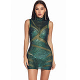 Women Evening Gown Sexy Sheer Mesh Stitching Sequins Dress