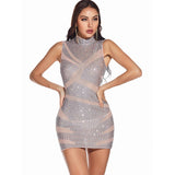 Women Evening Gown Sexy Sheer Mesh Stitching Sequins Dress