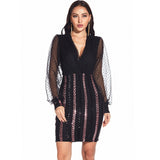 Women Evening Gown Sexy Casual Mesh Stitching Sequins Dress