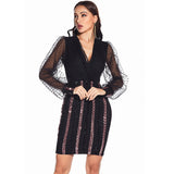 Women Evening Gown Sexy Casual Mesh Stitching Sequins Dress