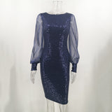 Women's Evening Gown Sexy Mesh Stitching Sequins Dress Casual Dress