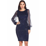 Women's Evening Gown Sexy Mesh Stitching Sequins Dress Casual Dress