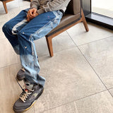 MIJKO Mens Vintage Pants Patch Beggar Jeans